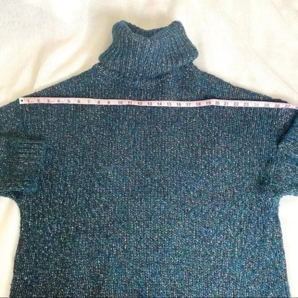 ZARA KNIT Italian Yarn Turtleneck Metallic Thread Knit Sweater Emerald Green